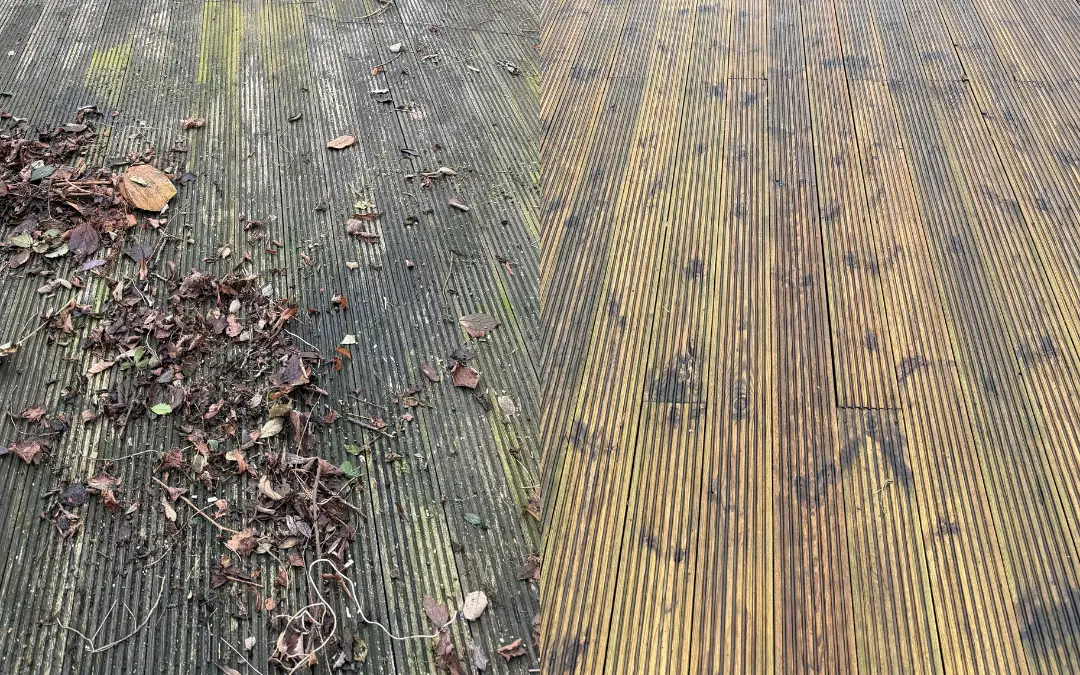 The same decking cleaned back to bare timber