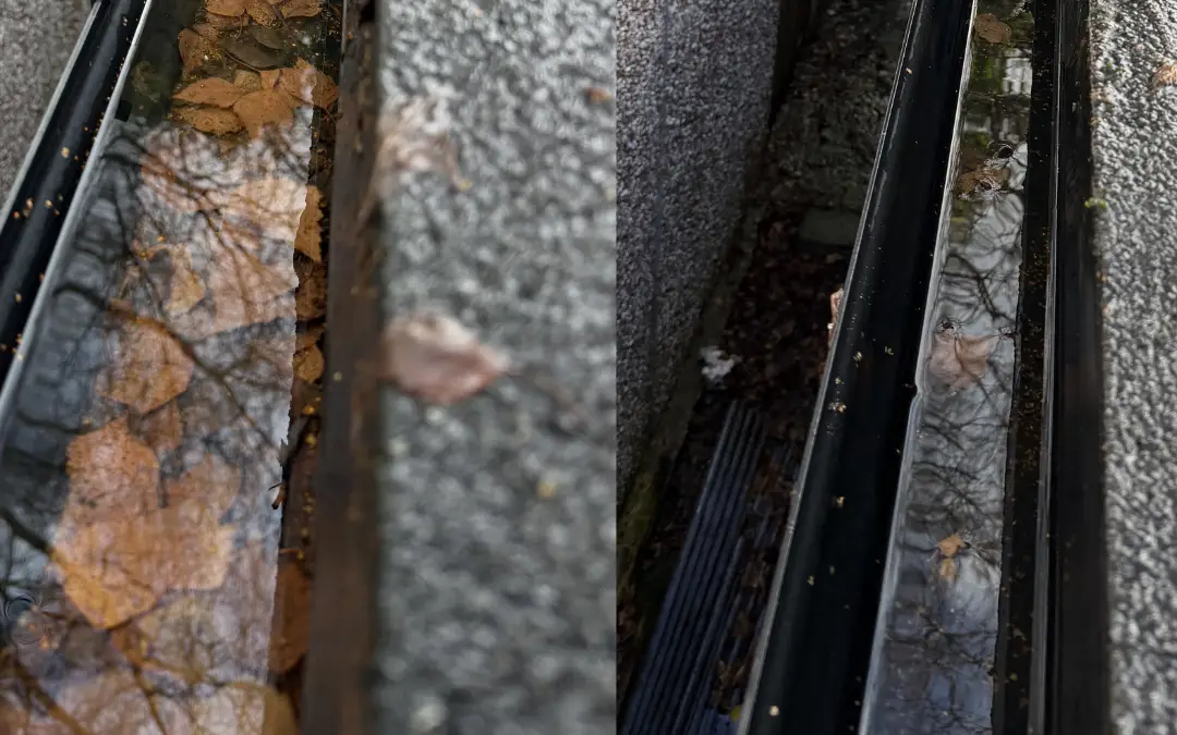 The same gutter cleared back to the bare channel